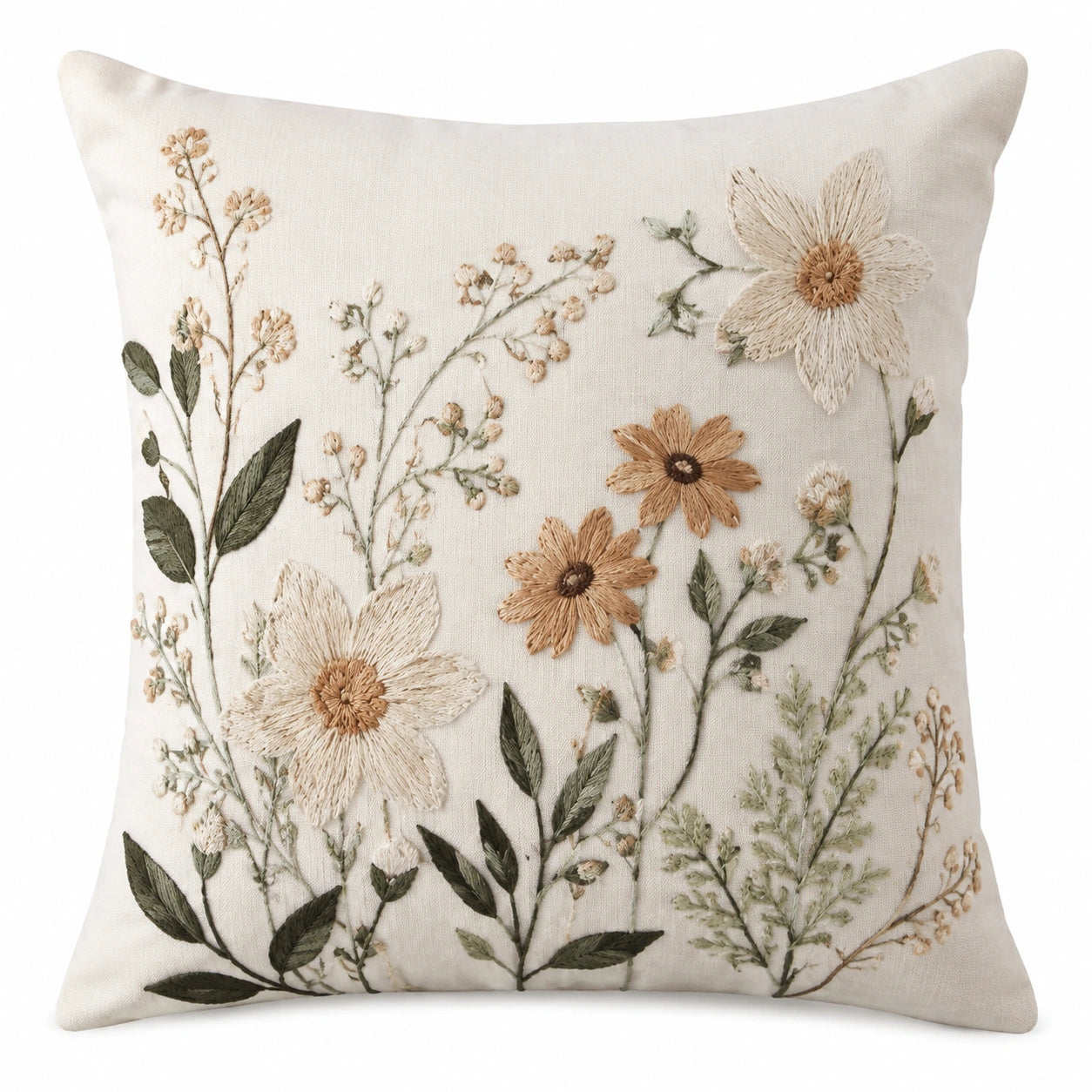 Dekokissen 45 x 45 cm Creme Textil mit Blumenstickerei