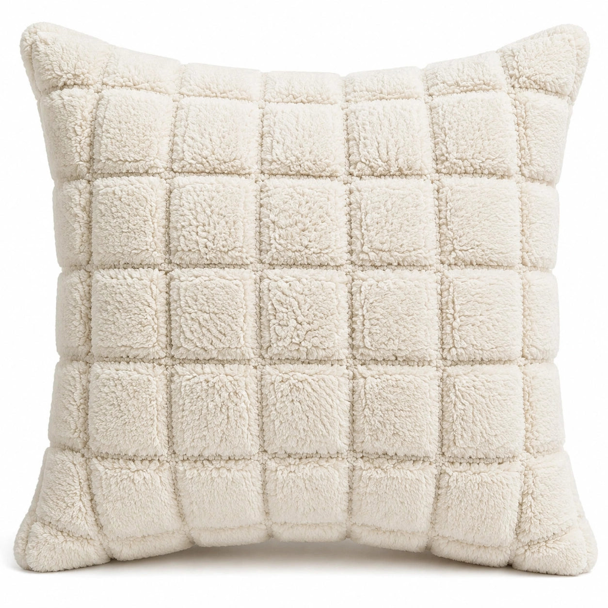 Dekokissen 45 x 45 cm Creme Textilbezug für Wohnraum mit Karomuster