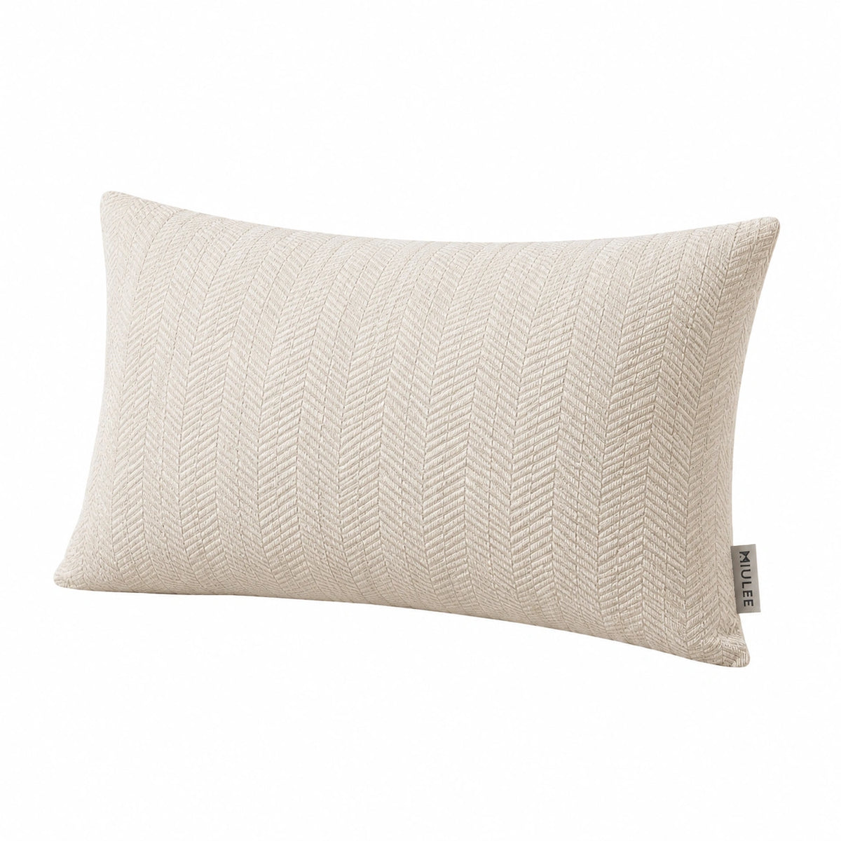 Rechteckiges Dekokissen 50 x 35 cm aus Textil in Creme mit Fischgrätmuster