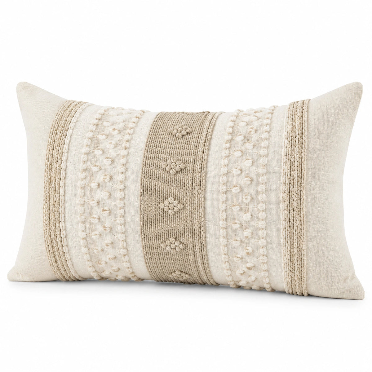 Zierkissen 50 x 30 cm Textil Beige strukturiert im Boho-Stil