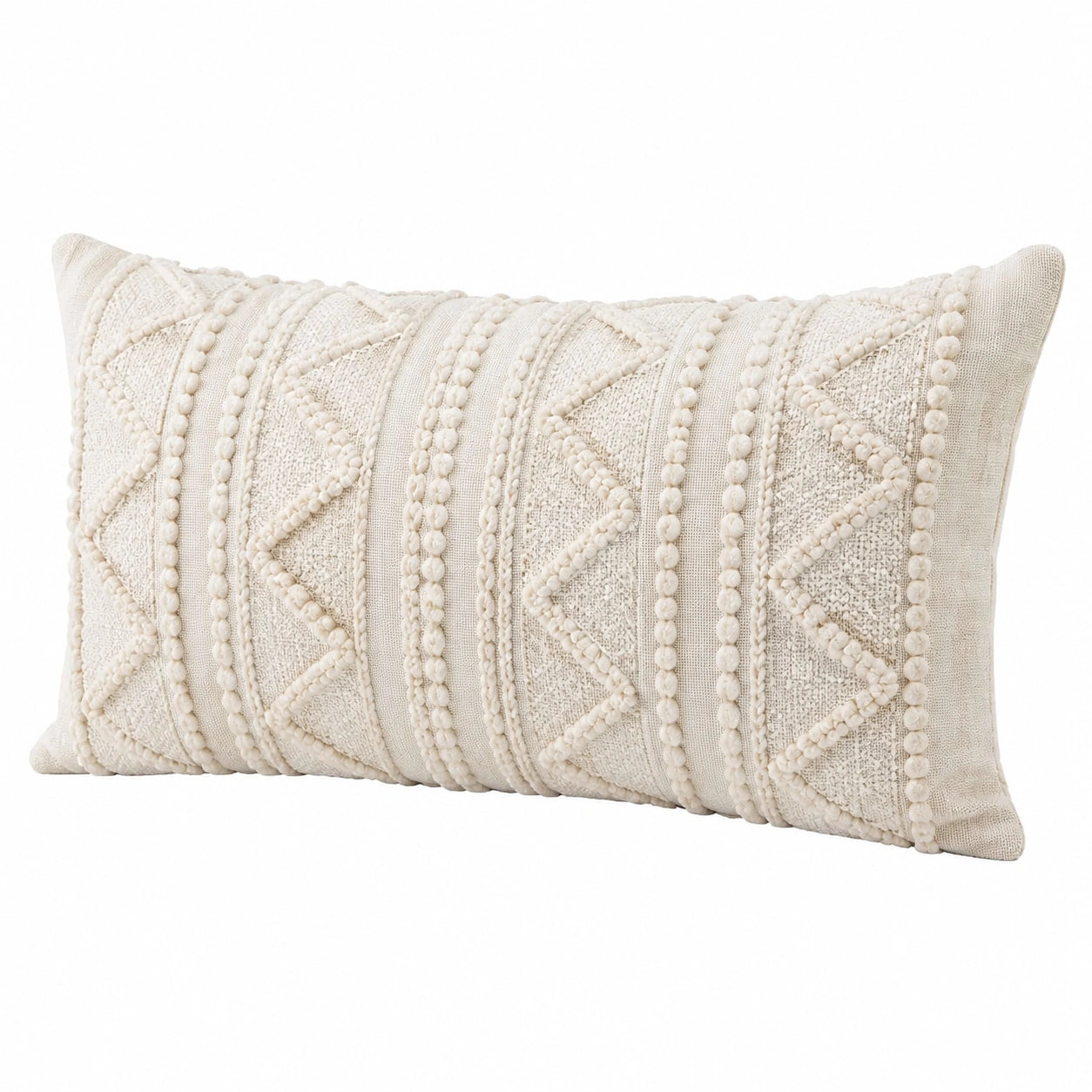 Dekokissen 50 x 30 cm Creme Textil mit Strukturmuster im Boho-Stil