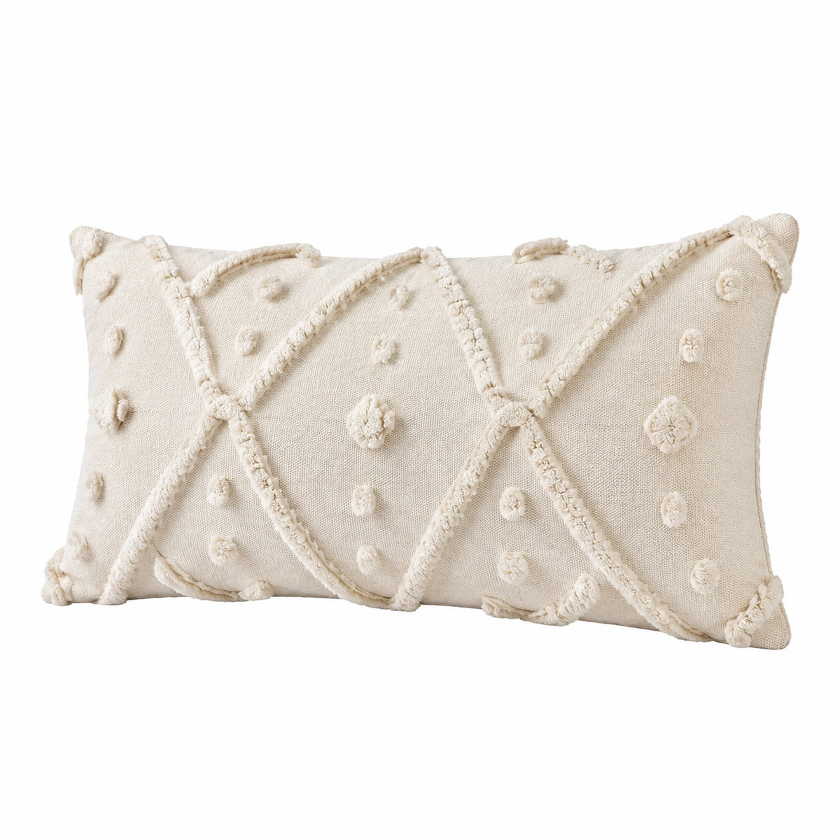 Dekokissen 50 x 30 cm Creme Textil mit Fransen Boho