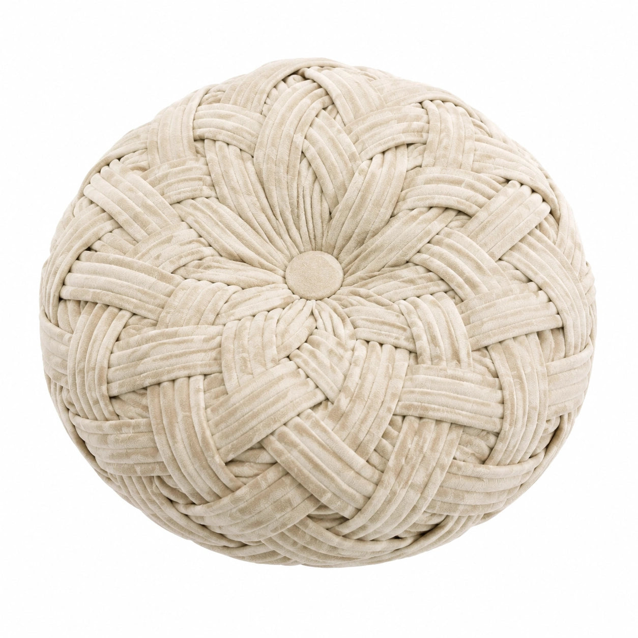Rundes Zierkissen 40 cm aus Textil in Creme - geflochtene Oberfläche