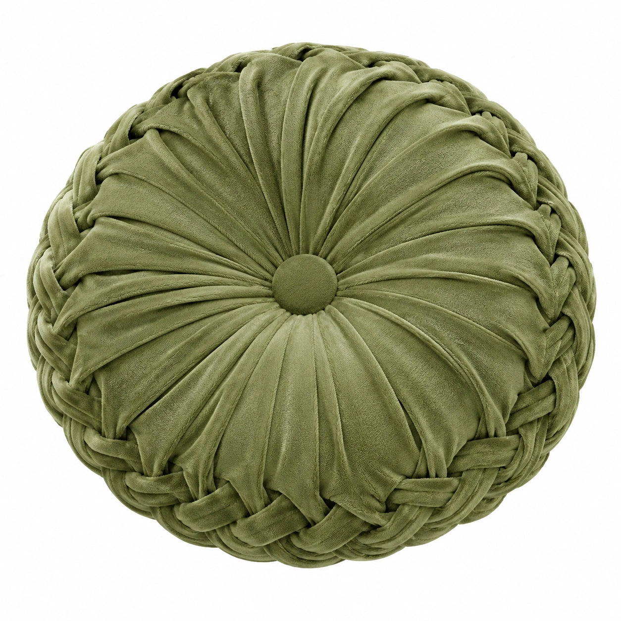 Rundkissen 45 cm aus Velours Grün mit Rüschen für Sofa und Bett