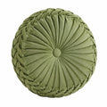 Rundes Zierkissen 40 cm olivgrün samtiger Textilbezug mit Faltenstruktur