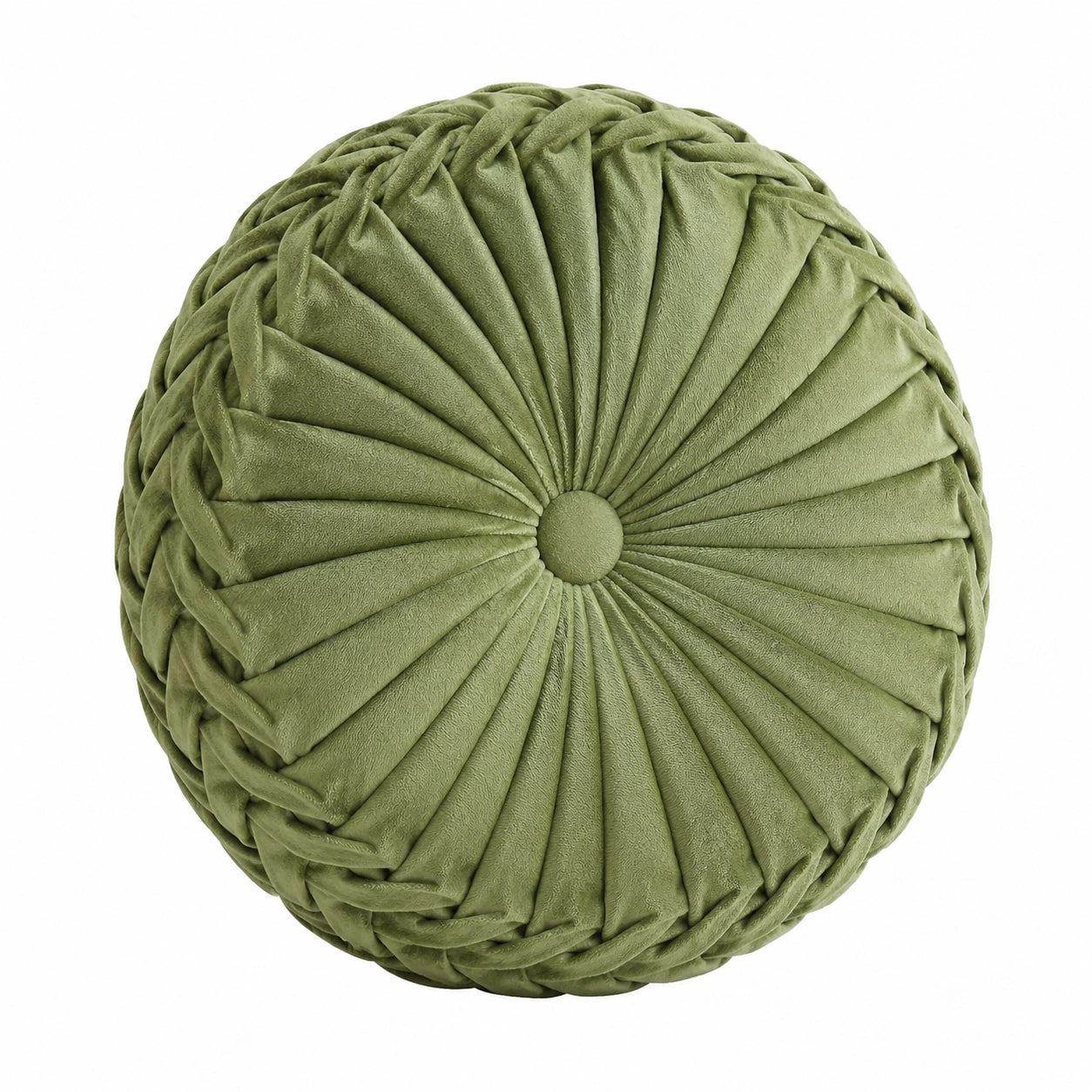 Rundes Zierkissen 40 cm olivgrün samtiger Textilbezug mit Faltenstruktur