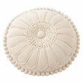 Rundes Zierkissen 45 cm Creme Textil mit Pomponrand