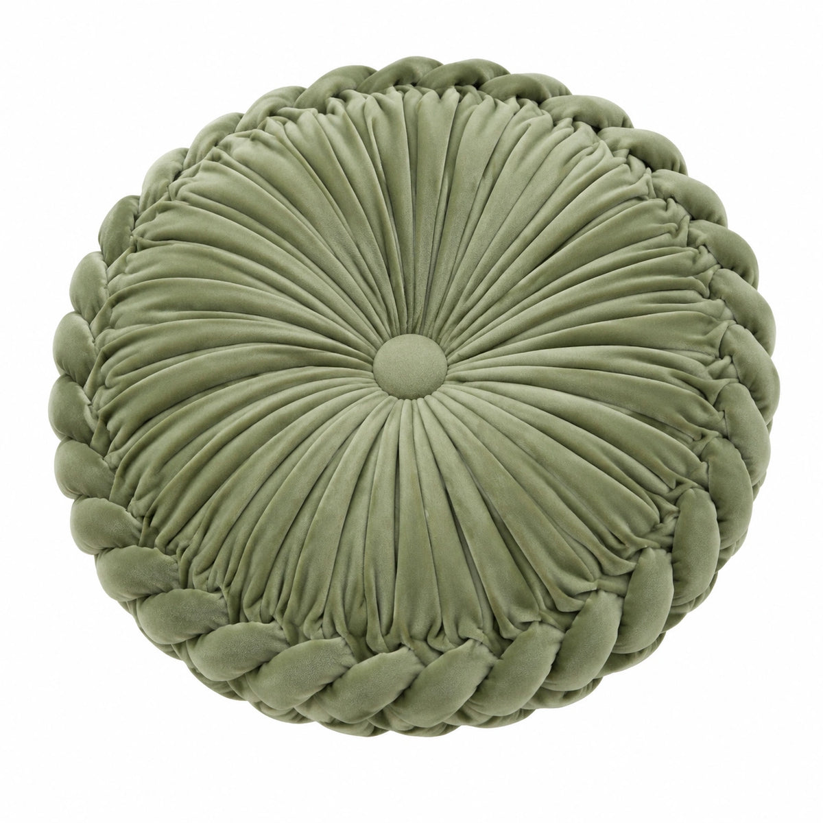 Rundes Zierkissen 40 cm Olivgrün mit geraffter Textiloberfläche