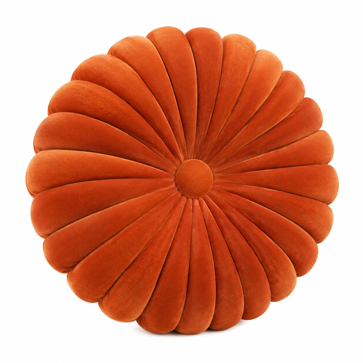 Rundes Zierkissen 45 cm in Orange mit samtähnlichem Bezug im Blütendesign